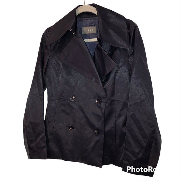 allegri Italy deep navy blue double breasted satin pea coat jacket L Ita… - Picture 1 of 5
